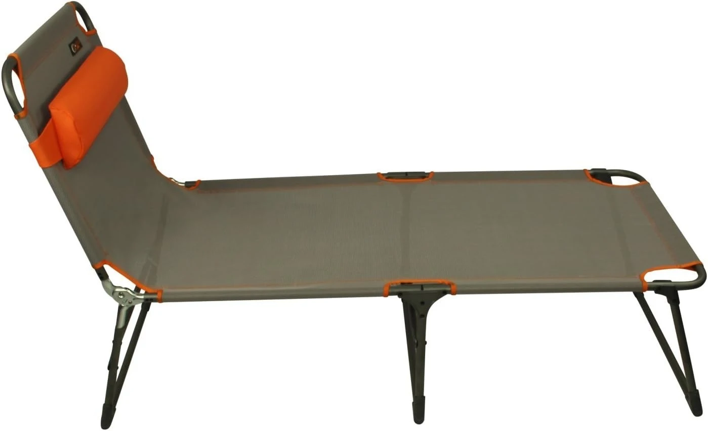 Portal Outdoor Lounger Sun Or Camping Bed Green With Orange Headrest And Stitching PT-CH-AVA 4 Portal Outdoor Lounger Sun Or Camping Bed Green With Orange Headrest And Stitching PT-CH-AVA - Image 2